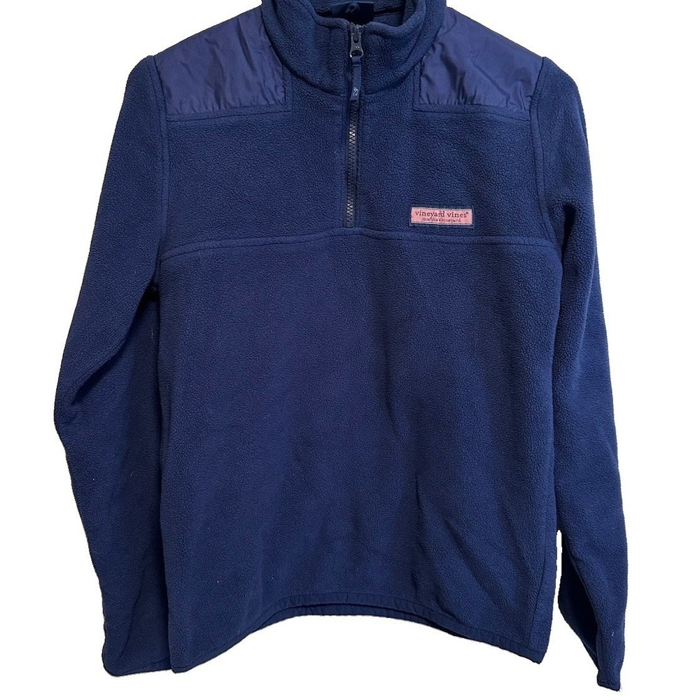 Vineyard Vines Kids Boys Fleece Quarter Zip Sz Large (16) Navy Blue